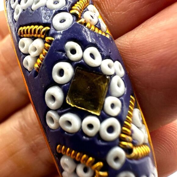 Blue beaded Indian  mirrored bangle bracelet - Picture 6 of 8